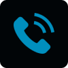 Blue phone icon with ringing sound waves.